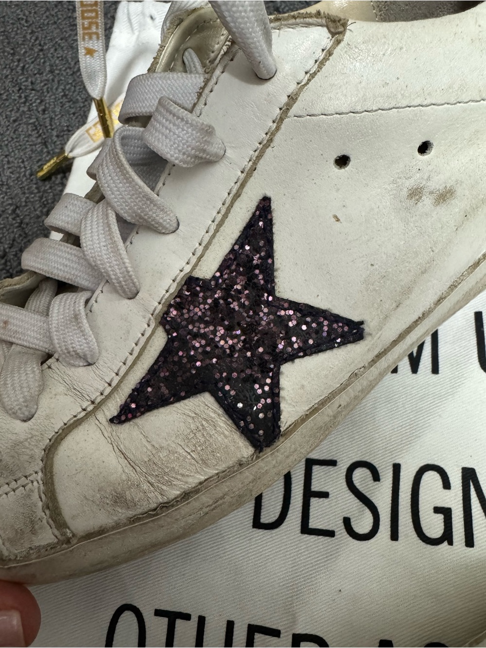 Golden Goose White Low-Top Sneakers with Navy Star - Picture 10 of 12